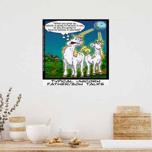 Grappige eenhoorn vader/zoon poster over de band (Keuken)