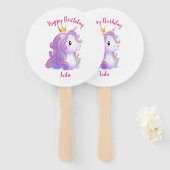 Grappige eenhoorn verjaardag handwaaier (Voorkant en achterkant)