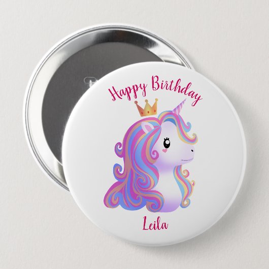 Grappige eenhoorn verjaardag ronde button 4,0 cm (Voorkant /achterkant)