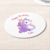 Grappige eenhoorn verjaardag ronde kartonnen onderzetter (Gebogen)