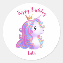 Grappige eenhoorn verjaardag ronde sticker