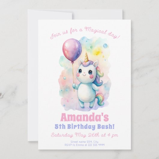 Grappige eenhoorn verjaardagsfeest kaart (Voorkant)