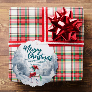 Grappige Eenhoorn Vrolijk Kerstboom sneeuw Vakanti Ornament Kaart