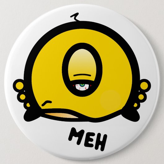 Grappige Eensoog Cartoon “Meh” Ronde Button 6,0 Cm (Voorkant)