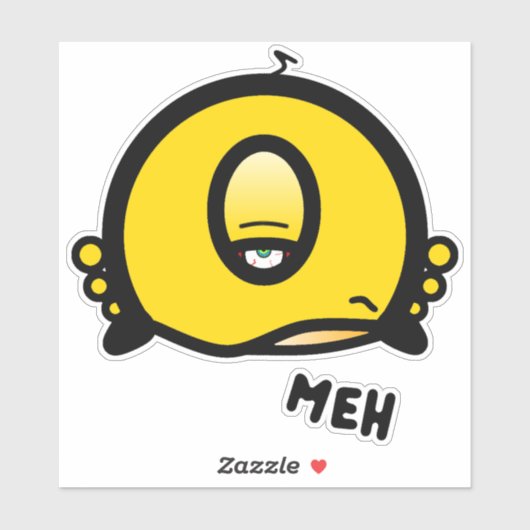 Grappige Eensoog Cartoon “Meh” Sticker (Vel)