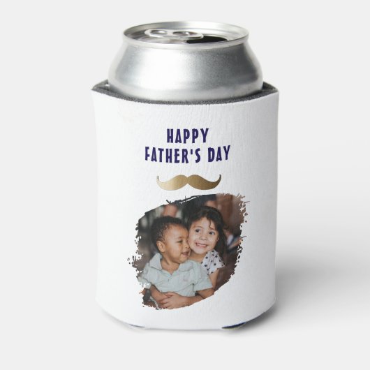 Grappige eenvoudige snor Happy Vaderdag Foto Blikjeskoeler (Blikje Achterkant)