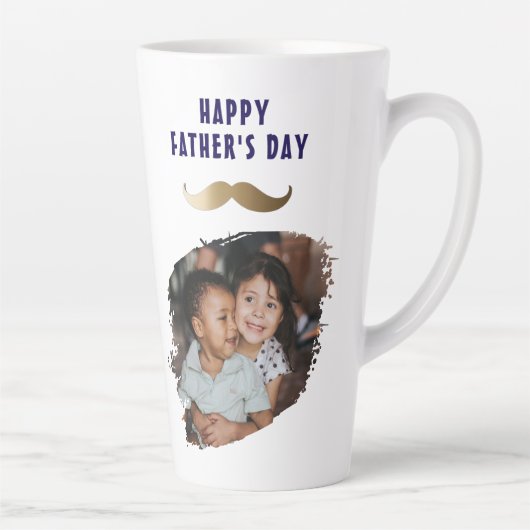 Grappige eenvoudige snor Happy Vaderdag Foto Latte Mok (Rechts)