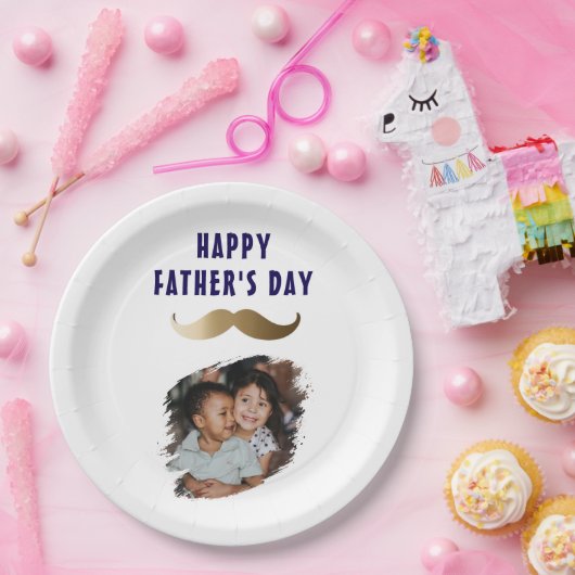Grappige eenvoudige snor Happy Vaderdag Foto Papieren Bordje (Feest)