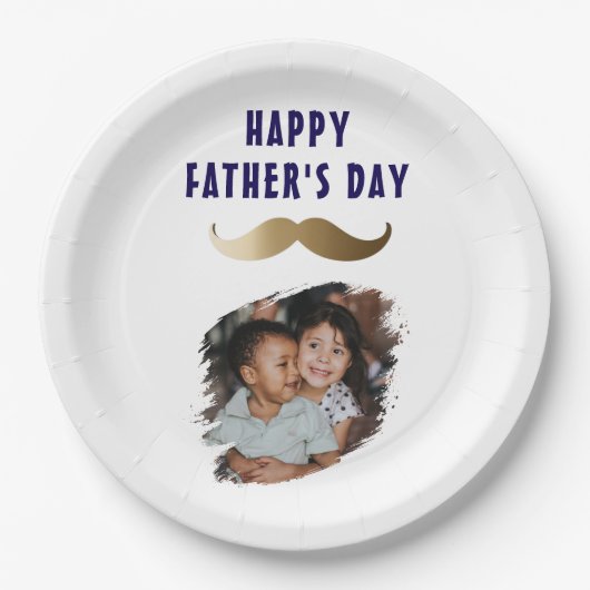 Grappige eenvoudige snor Happy Vaderdag Foto Papieren Bordje (Voorkant)
