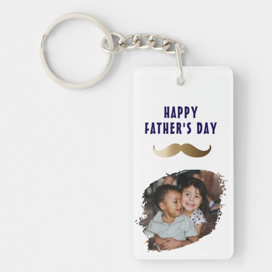 Grappige eenvoudige snor Happy Vaderdag Foto Sleutelhanger (Voorkant)