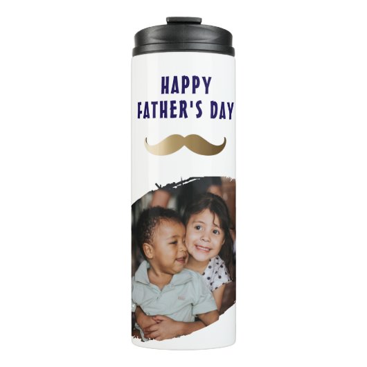 Grappige eenvoudige snor Happy Vaderdag Foto Thermosbeker (Voorkant)