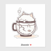Grappige eenvoudige witte kat in een kopje sticker (Vel)