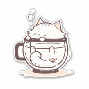 Grappige eenvoudige witte kat in een kopje sticker
