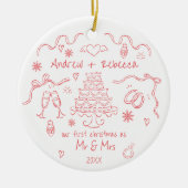 Grappige eerste kerst getrouwd handgetekende doodl keramisch ornament (Voorkant)