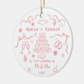 Grappige eerste kerst getrouwd handgetekende doodl keramisch ornament (Links)