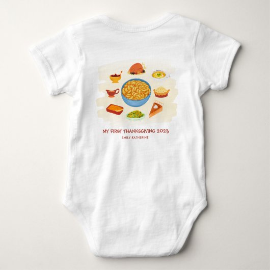 Grappige Eerste Thanksgiving Eten Persoonlijk Romper (Achterkant)
