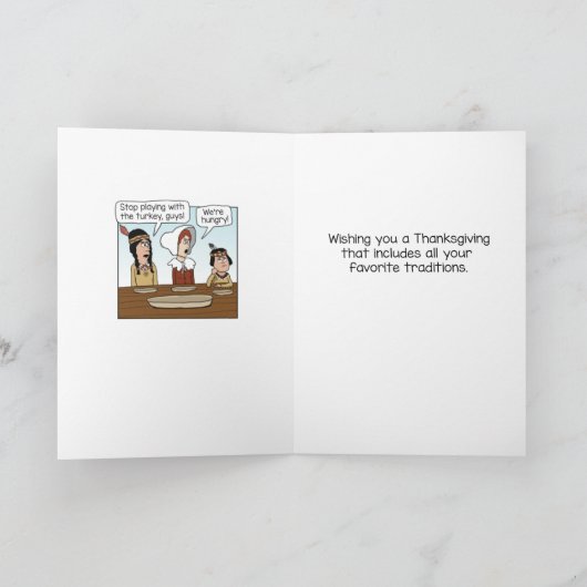 Grappige eerste Thanksgiving-voetbalwedstrijd Feestdagen Kaart (Binnen)