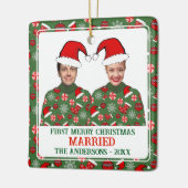 Grappige eerste vrolijke kerst getrouwd lelijke tr keramisch ornament (Links)