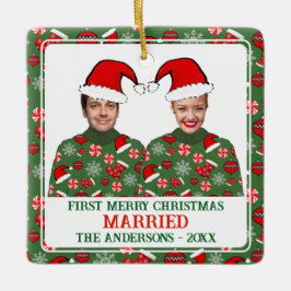 Grappige eerste vrolijke kerst getrouwd lelijke tr keramisch ornament