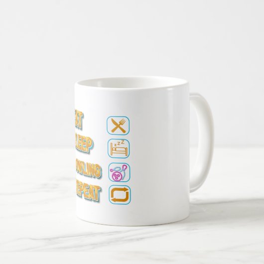 Grappige eet slaap Bowling herhaling mok 2024 (Voorkant rechts)