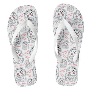 Grappige egel. Cool beeld- en tekstpatroon Teenslippers