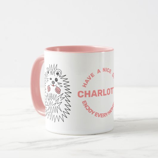 Grappige egel. Fijne dag en Jouw naam Mok (Voorkant links)