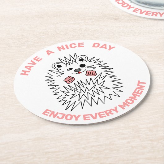 Grappige egel. Geniet van elk positief moment Ronde Kartonnen Onderzetter (Gebogen)