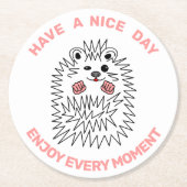 Grappige egel. Geniet van elk positief moment Ronde Kartonnen Onderzetter (Voorkant)