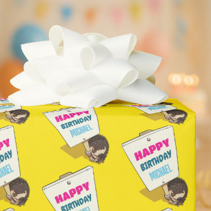 Grappige egel Voeg de naam toe Verjaardagskaart Ca Cadeaupapier
