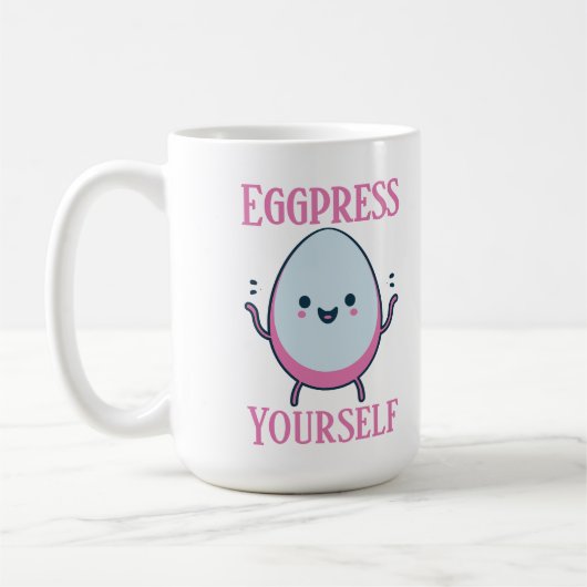 Grappige "Eggpress Yourself" aangepaste naam Koffiemok (Links)