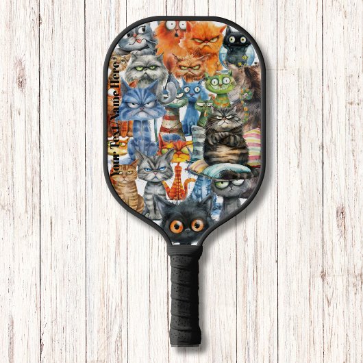 Grappige eigenzinnige gemene katten Modern Monogra Pickleball Paddle