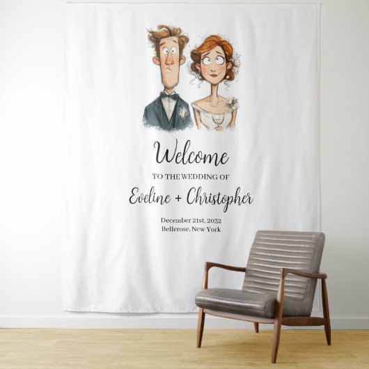 Grappige eigenzinnige Passen getrouwd bruiloft ach Wandkleed (In situ)