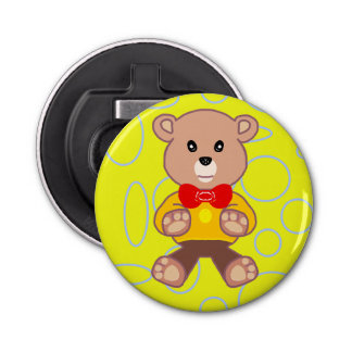 Grappige eigenzinnige Schattigee BowtieBear knop f Button Flesopener