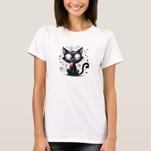 Grappige eigenzinnige zwarte kat t-shirt (Voorkant)