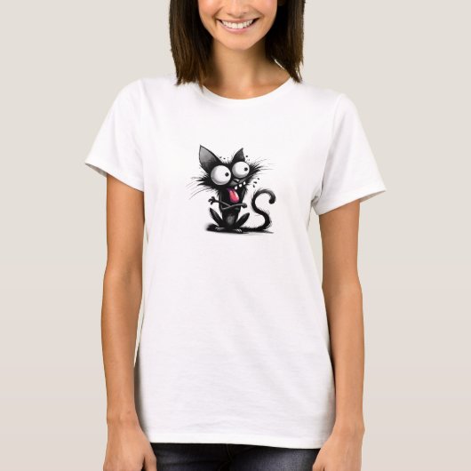 Grappige eigenzinnige zwarte kat t-shirt (Voorkant)