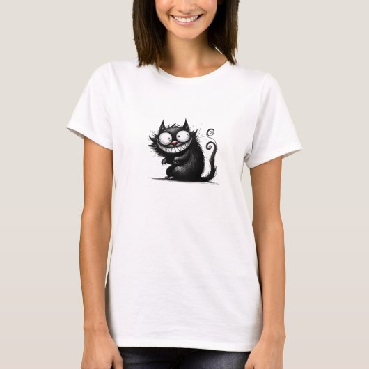 Grappige eigenzinnige zwarte kat t-shirt (Voorkant)