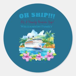Grappige Eiland Cruise Ship Familie Reünie Ronde Sticker