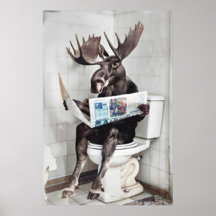 Grappige Eland Badkamer Muur Kunst, Eland op Toile Poster