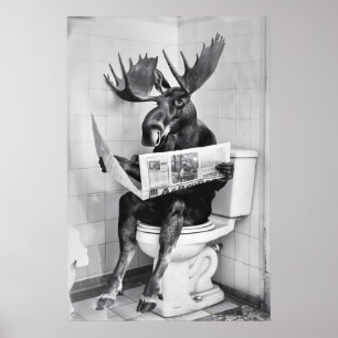 Grappige Eland Badkamer Print Dieren op Toilet Muu