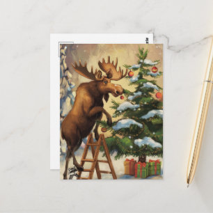 Grappige Eland die de Kerstboom Versiert Briefkaart