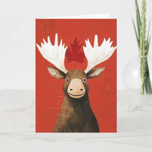 Grappige Eland Rode Blad Feestdagen Kaart (Voorkant)