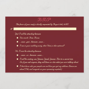 Grappige Elegante Persoonlijke Huwelijks RSVP Uitn Kaart