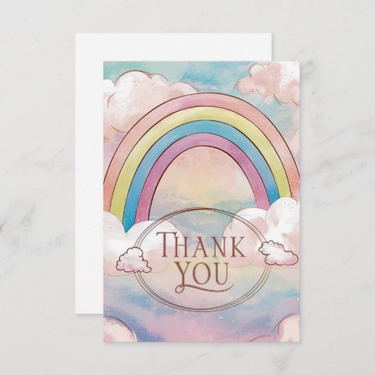 Grappige, elegante regenboog en wolken bedankkaart (Voorkant / Achterkant)