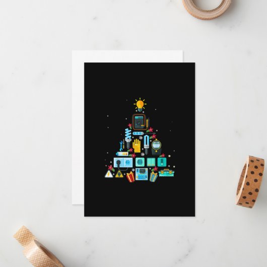 Grappige elektricien kerstboom notitiekaartje (Voorkant / Achterkant in situ)