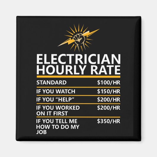 Grappige elektricien uurtarief tabel humor cadeau magneet (Voorkant)