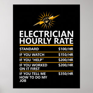 Grappige elektricien uurtarief tabel humor cadeau poster