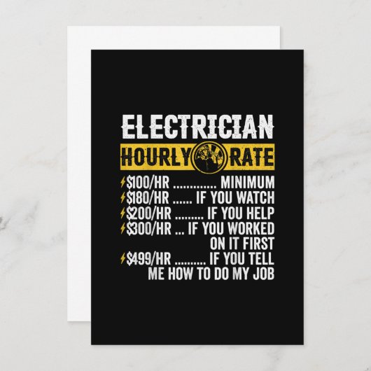 Grappige elektriciens kleding, uurtarief mannen notitiekaartje (Voorkant / Achterkant)