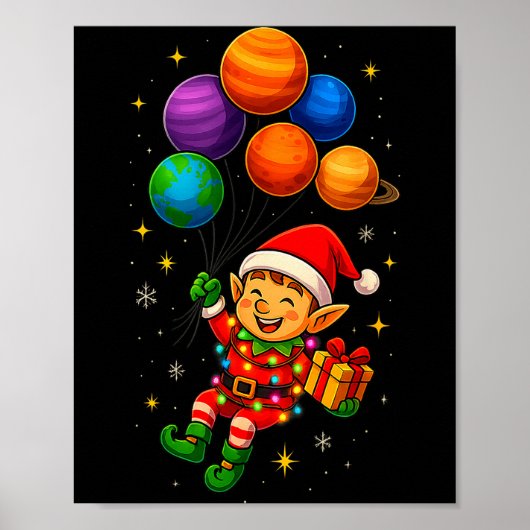 Grappige Elf Astronaut Met Planeten Kerst Pjs Voor Poster (Voorkant)