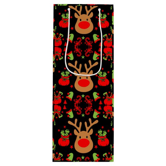 Grappige Elf Christmas Wrapping Wijn Cadeautas (Voorkant)