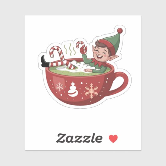 Grappige Elf Die Matcha Badkuip Kerstmis Nemen Sticker (Vel)